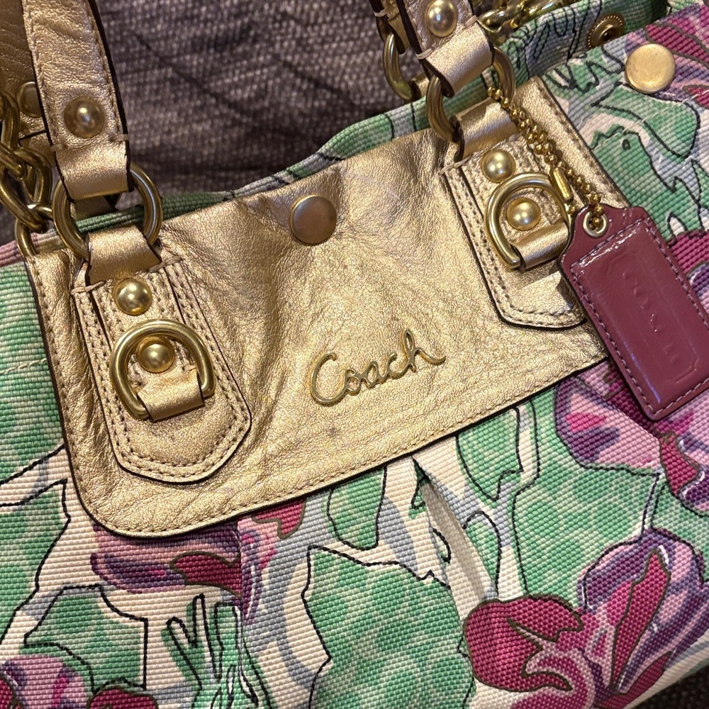 Coach Ashley Floral Tote in Pink, Green & Gold - Picture 7 of 11